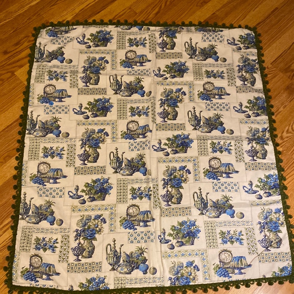 Vintage Hand Crafted Tablecloth with Pom Pom Trim